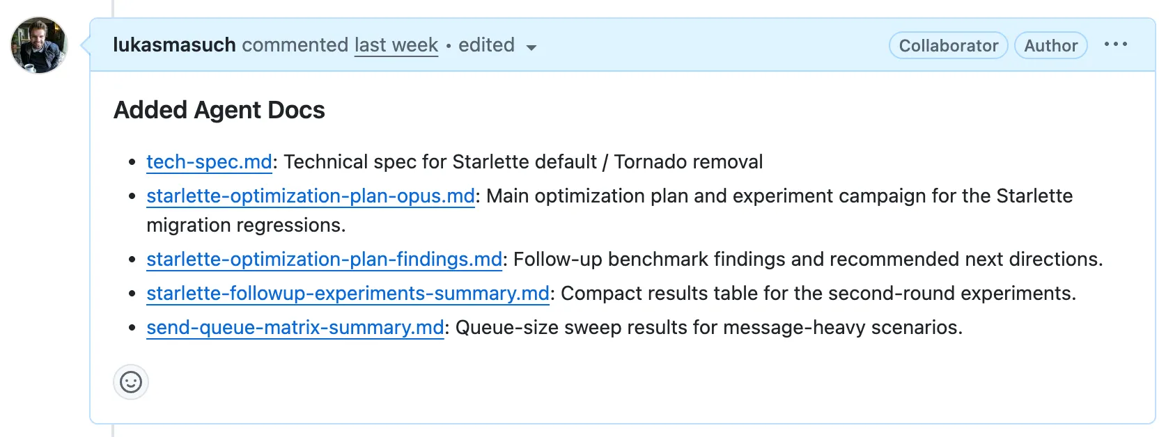 Agent docs example PR comment